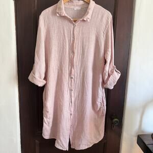 Suzy D Pink Linen Button Shirt Dress Cover Up Resortwear Beachy Coastal Loosefit